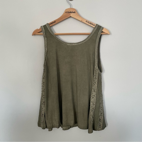 POL Tie Dyed Lace Trim Sleeveless Tank Top- Olive Green- Size Medium- NWOT - Picture 7 of 7